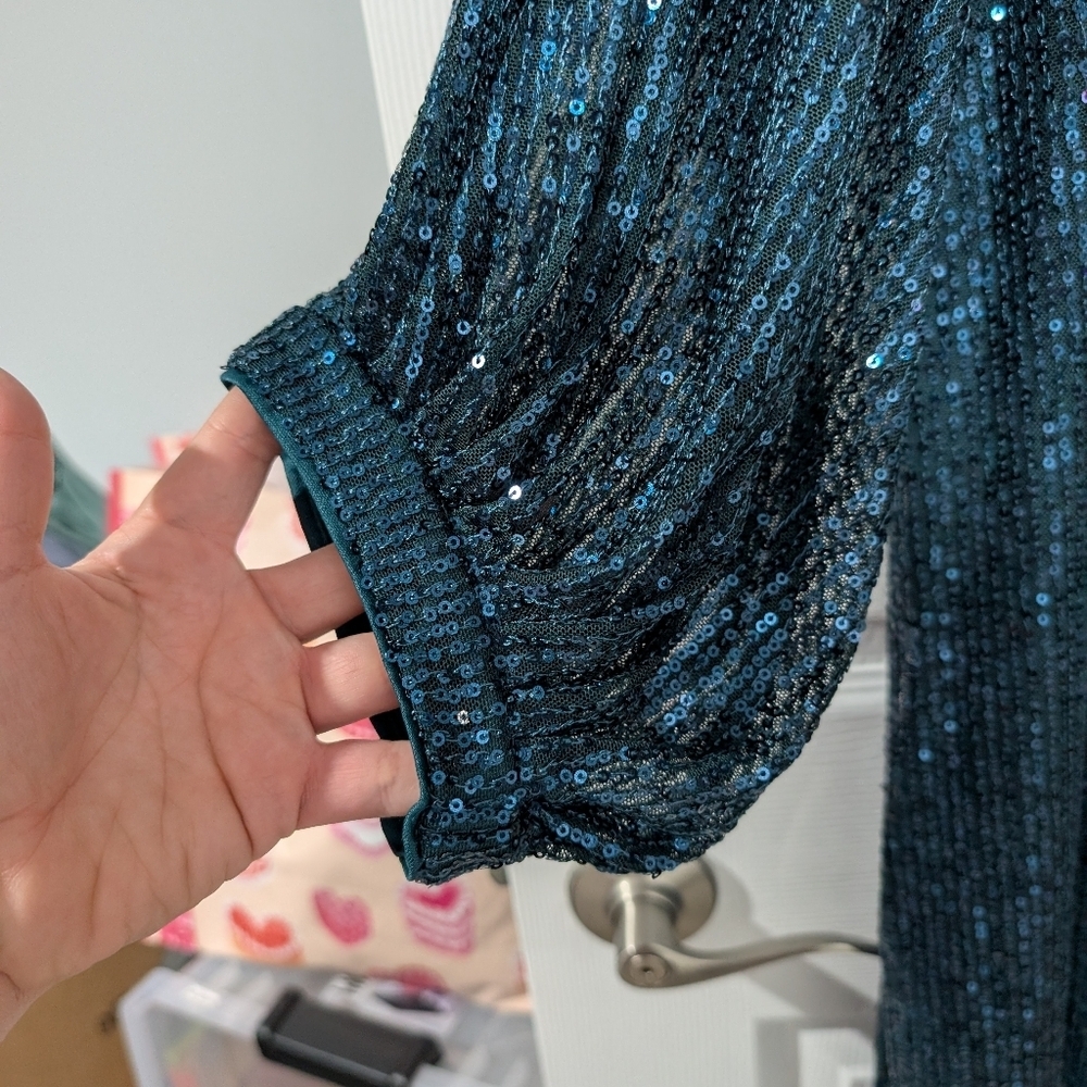 NWT Julia Jordan Teal Blue Sequined Sheath Dress in Size 2X - Picture 6 of 11